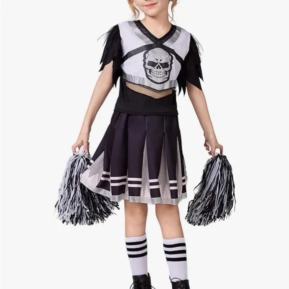 Kids Cheerleader Costume with Skull Design - Black and White - Picture 2 of 5